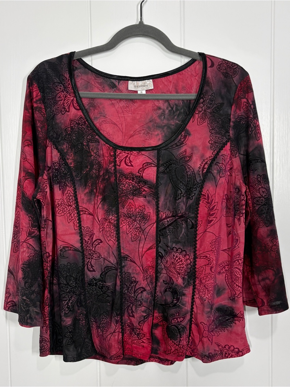 Women’s Goth Witchy Dark Fairy Red Black Velvet Bodice Detail Top Size XL